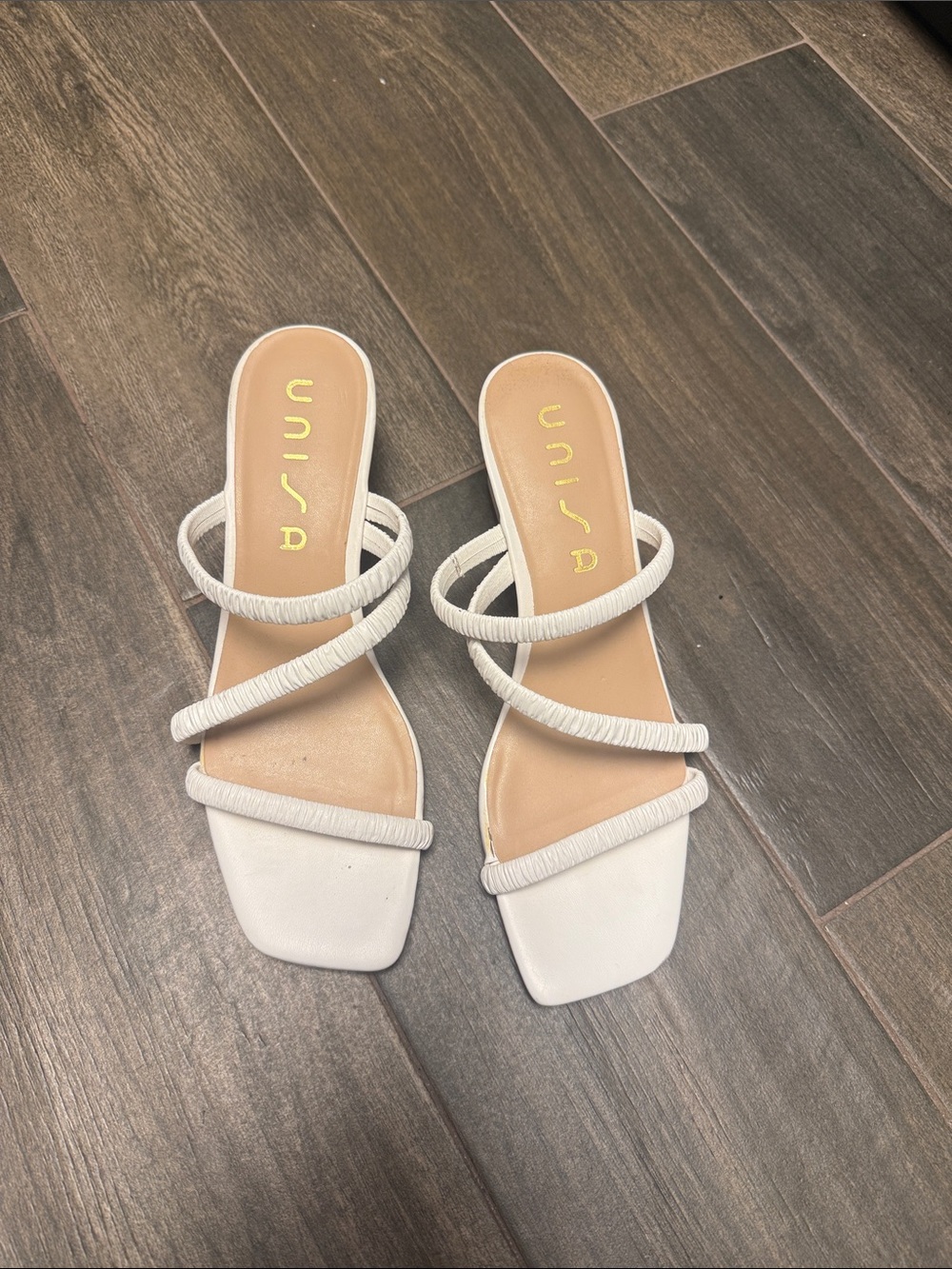 Unisa White Multi-Strap Square-Toe Slide Sandals